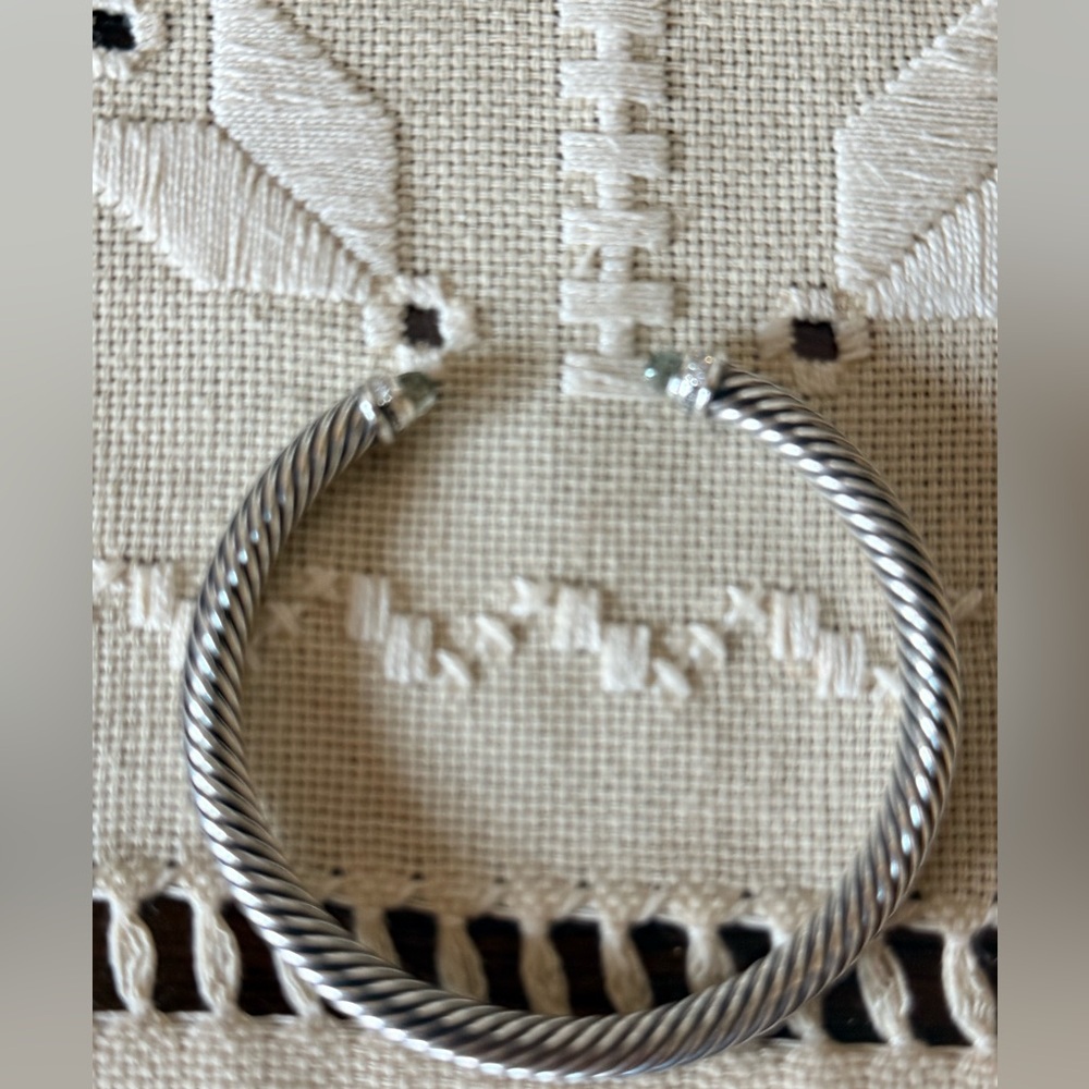 David Yurman Classic Sterling Silver w/Prasiolite Diamonds 5mm.Authentic EUC M